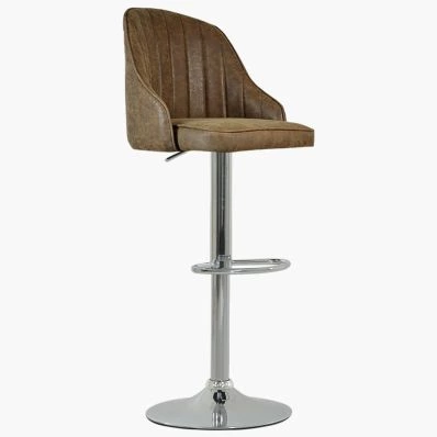 Palento Bar Stool Antique Brown Leather & Chrome Base