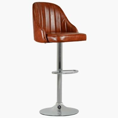 Palento Bar Stool Vintage Tan Brown Leather & Chrome Base