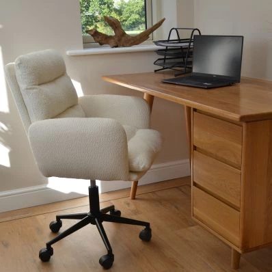 Paval Office Chair Cream Boucle Fabric & Black Base