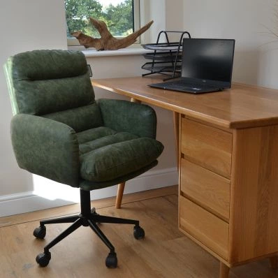Paval Office Chair Vintage Green Faux Leather & Black Base