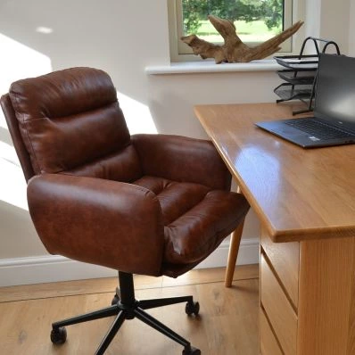 Paval Office Chair Vintage Brown Faux Leather & Black Base