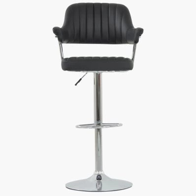 Perona Bar Stool Black Leather & Chrome Base