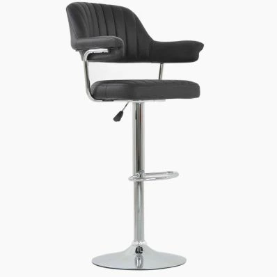 Perona Bar Stool Black Leather & Chrome Base