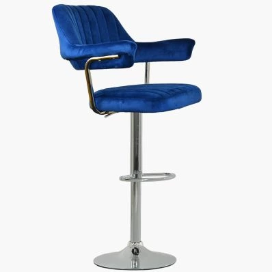 Perona Bar Stool Blue Velvet & Chrome Base