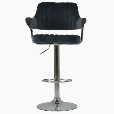 Perona Bar Stool Dark Grey Velvet & Chrome Base