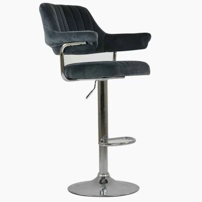 Perona Bar Stool Dark Grey Velvet & Chrome Base