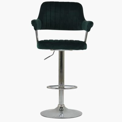 Perona Bar Stool Emerald Green Velvet & Chrome Base