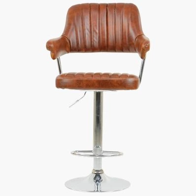 Perona Bar Stool Tan Brown Leather & Chrome Base