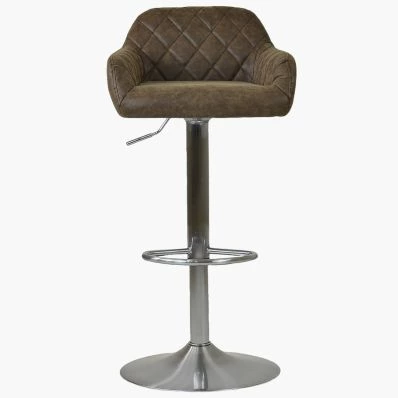 Swallow Bar Stool Aged Brown Leather & Brushed Steel Base