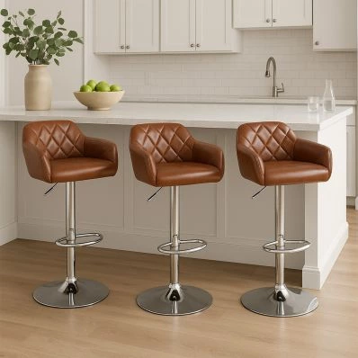 Portman Bar Stool Brown Leather & Chrome Base