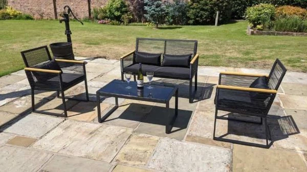 Portmore 4 Seater Garden Rattan Sofa Set & Coffee Table Black