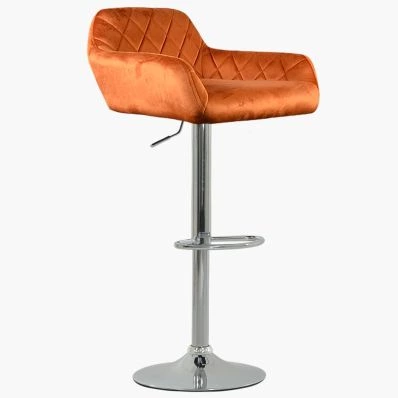 Portman Bar Stool Burnt Orange Velvet & Chrome Base