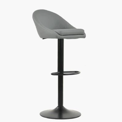 Prague Bar Stool Grey Leather & Black Base