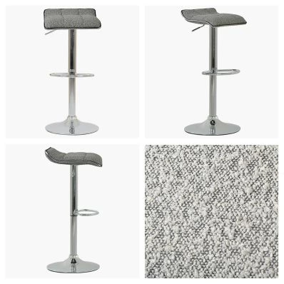 Rasmus Bar Stool Stone Grey Boucle Fabric & Chrome Base