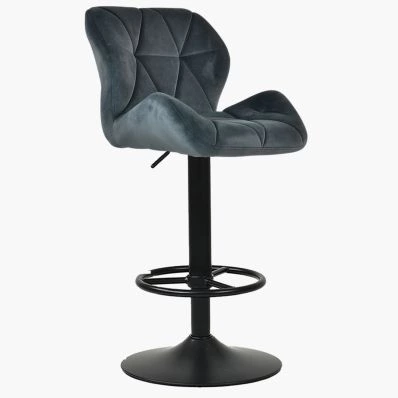 Rocco Bar Stool Dark Grey Velvet & Black Base