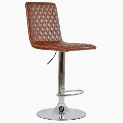 Rocklin Bar Stool Brown Leather & Chrome Base