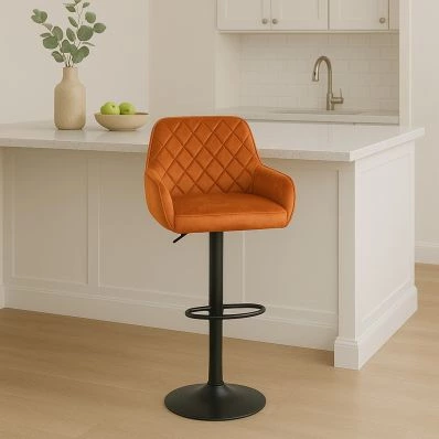 Sirius Bar Stool Burnt Orange Velvet & Black Base