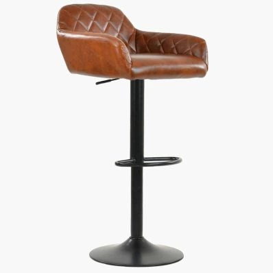Sirius Bar Stool Vintage Tan Brown Leather & Black Base