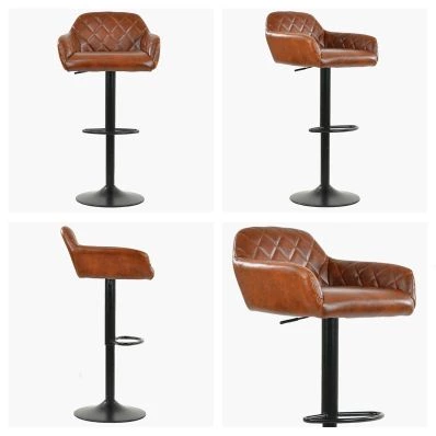 Sirius Bar Stool Tan Brown Leather & Black Base