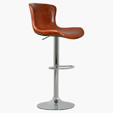 Sitch Bar Stool Vintage Tan Brown Leather & Chrome Base
