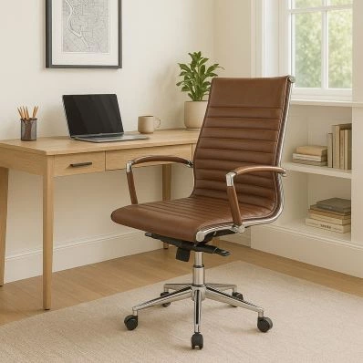Spark Office Chair Vintage Brown Faux Leather & Chrome