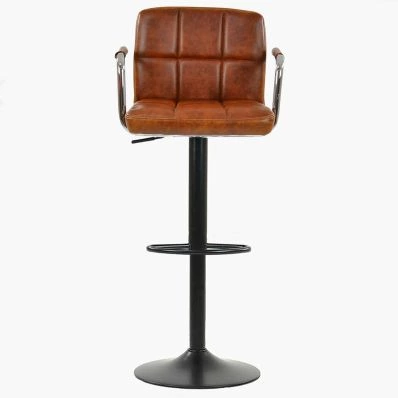 Spruce Bar Stool Tan Brown Leather & Black Base