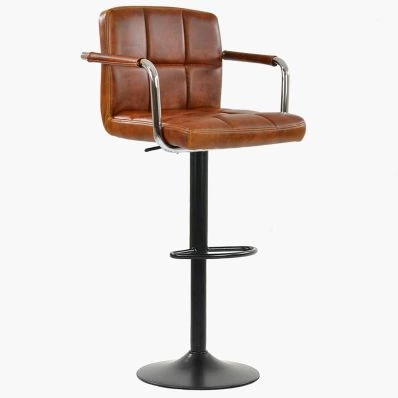 Spruce Bar Stool Vintage Tan Brown Leather & Black Base