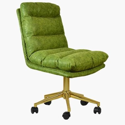 Strada Office Chair Vintage Green Faux Leather & Gold Base