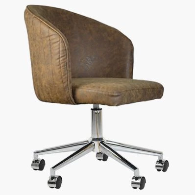 Surf Office Chair Antique Brown Faux Leather & Chrome Base