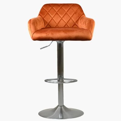 Swallow Bar Stool Burnt Orange Velvet & Brushed Steel Base