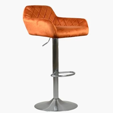 Swallow Bar Stool Burnt Orange Velvet & Brushed Steel Base