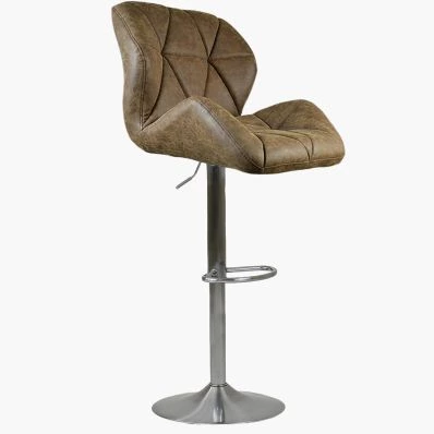 Swank Bar Stool Antique Brown Leather & Brushed Steel Base