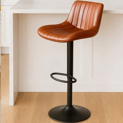 Sydney Bar Stool Vintage Tan Brown Leather & Black Base