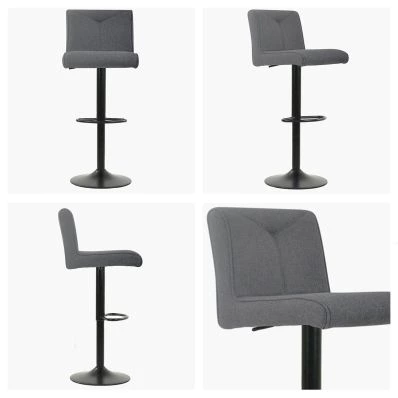 Tokyo Bar Stool Grey Fabric & Black Base