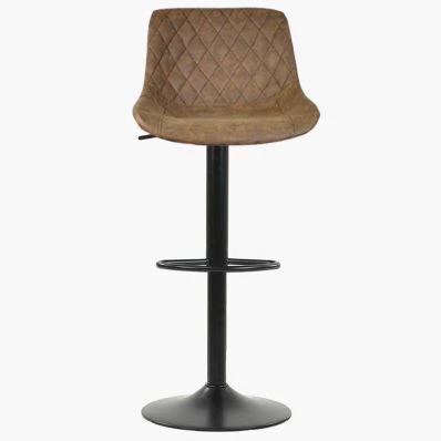 Torek Bar Stool Aged Brown Leather & Black Base