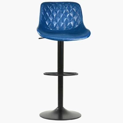 Torek Bar Stool Blue Leather & Black Base