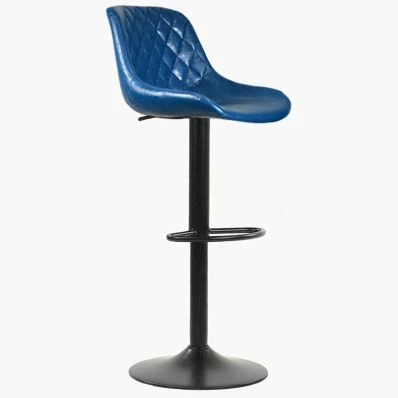 Torek Bar Stool Blue Leather & Black Base