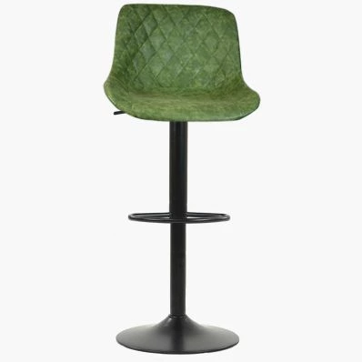 Torek Bar Stool Aged Olive Green Leather & Black Base