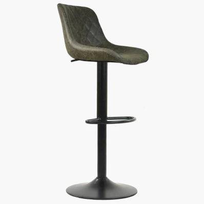 Torek Bar Stool Grey Leather & Black Base