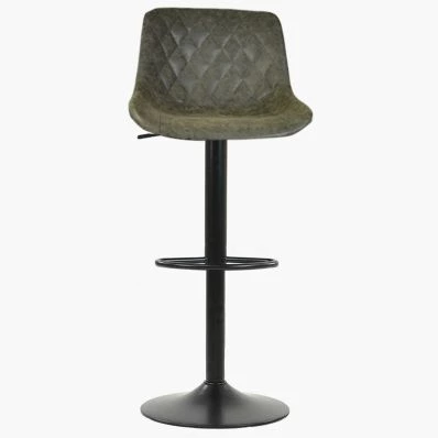 Torek Bar Stool Aged Slate Grey Leather & Black Base