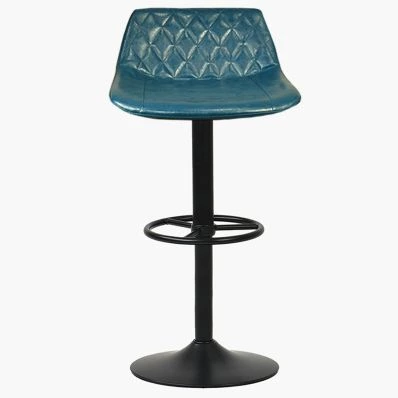 Toronto Bar Stool Blue Leather & Black Base