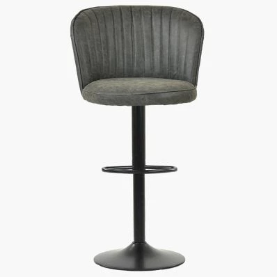 Tribeca Bar Stool Aged Slate Aged Slate Grey Leather & Black Base