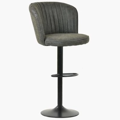 Tribeca Bar Stool Vintage Grey Leather & Black Base