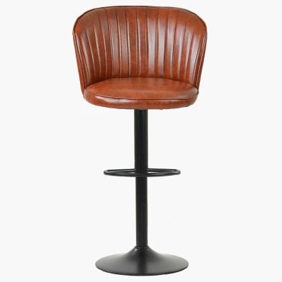 Tribeca Bar Stool Tan Brown Leather & Black Base
