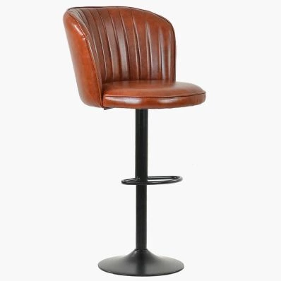 Tribeca Bar Stool Vintage Tan Brown Leather & Black Base