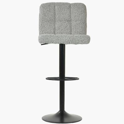 Troy Bar Stool Stone Grey Boucle Fabric & Black Base