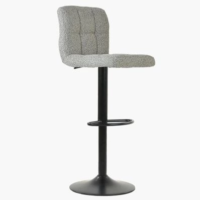 Troy Bar Stool Stone Grey Boucle Fabric & Black Base