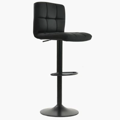 Troy Bar Stool Black Leather & Black Base