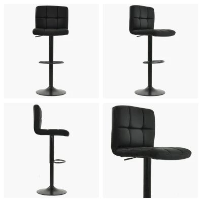 Troy Bar Stool Black Leather & Black Base