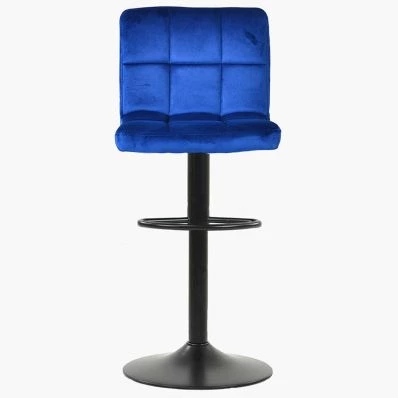 Troy Bar Stool Blue Velvet & Black Base